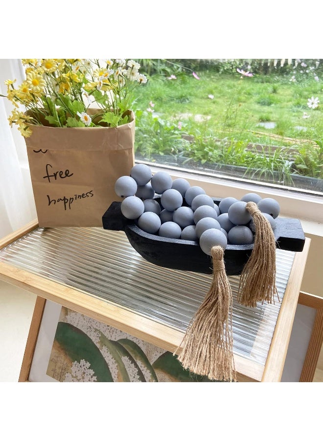 OMISHE OMISHE 58" Long Large Wood Bead Garland Grey with 1.6" Diameter Wooden Beads and Tassels, Rustic Farmhouse Country Wood Beads Garland for Home Tiered Tray Decor, Decorative Beads with Tassels Grey  - Image 2
