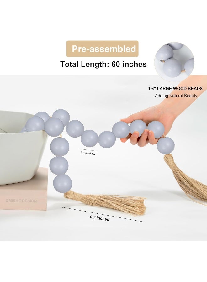 OMISHE OMISHE 58" Long Large Wood Bead Garland Grey with 1.6" Diameter Wooden Beads and Tassels, Rustic Farmhouse Country Wood Beads Garland for Home Tiered Tray Decor, Decorative Beads with Tassels Grey  - Image 5