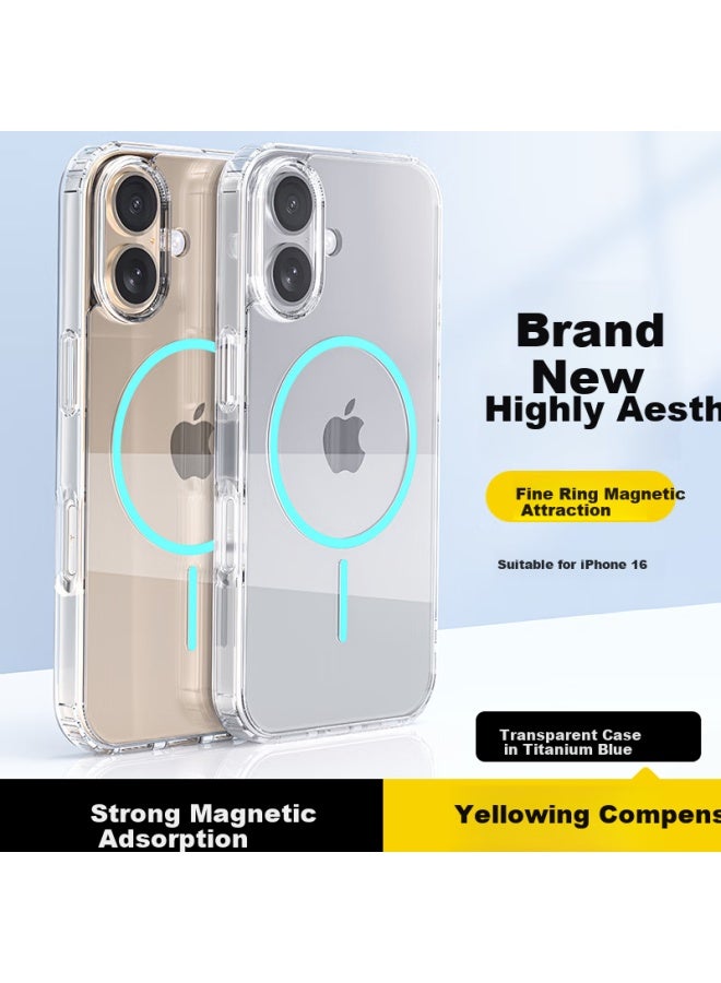 Shangsu Transparent Magnetic Phone Case For Iphone 16, Full Protection Anti-drop Slim Lightweight Clear Oxidation-resistant Case With Fine Ring For Men And Women, Titanium Blue - Image 1