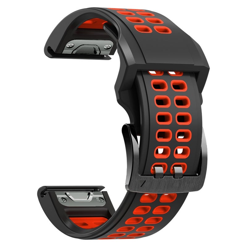 S-TOP For Garmin Fenix 6 Quick Release Double Row Silicone Watch Band(Black Red) - Image 1