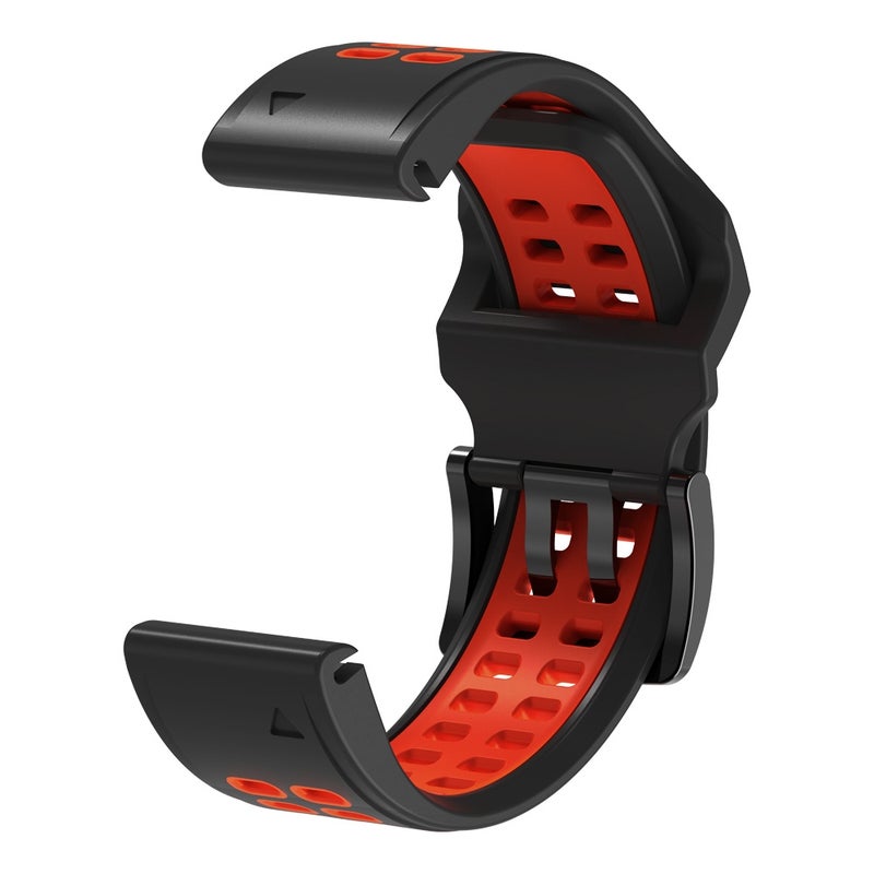 S-TOP For Garmin Fenix 6 Quick Release Double Row Silicone Watch Band(Black Red) - Image 3