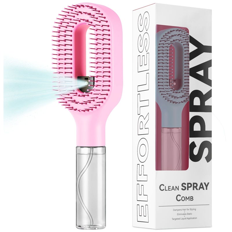 Purple 2 In 1 Portable Hairbrush With Water Spray For Detangling And Styling - Image 1