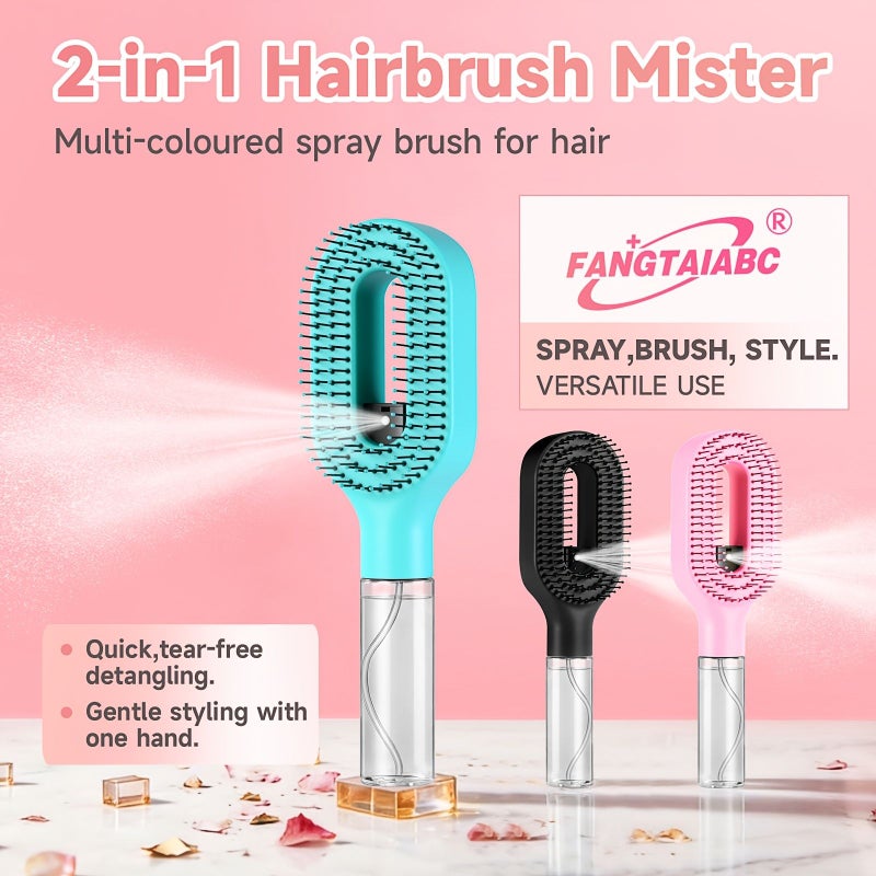Purple 2 In 1 Portable Hairbrush With Water Spray For Detangling And Styling - Image 3
