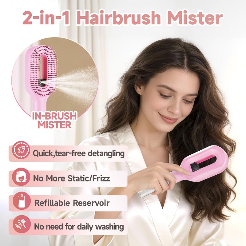 Purple 2 In 1 Portable Hairbrush With Water Spray For Detangling And Styling - Image 2