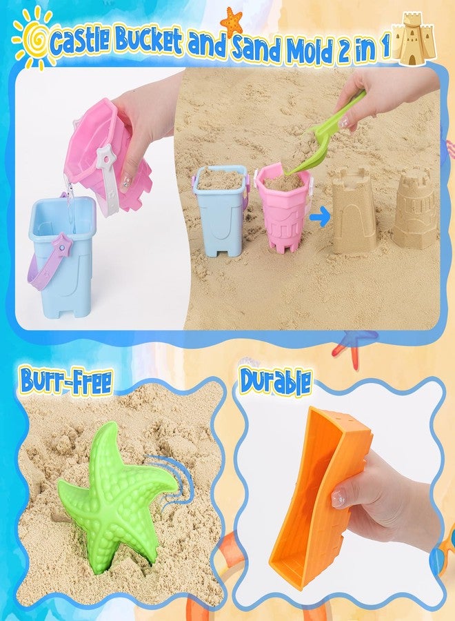 FUSPWEAO Beach Toys Sand Toys for Kids, Sand Castle Toys with Castle Bucket, Sand Molds, Shovel and Rake, Sandbox Toy for Toddlers 1-3 4 5 6 7 8 9 10 12, Beach Summer Accessories for Kids - Image 3