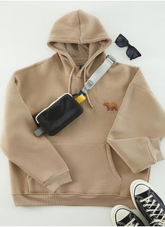 Mink Men's Oversize Hooded Animal Embroidery Fleece Inner Sweatshirt.