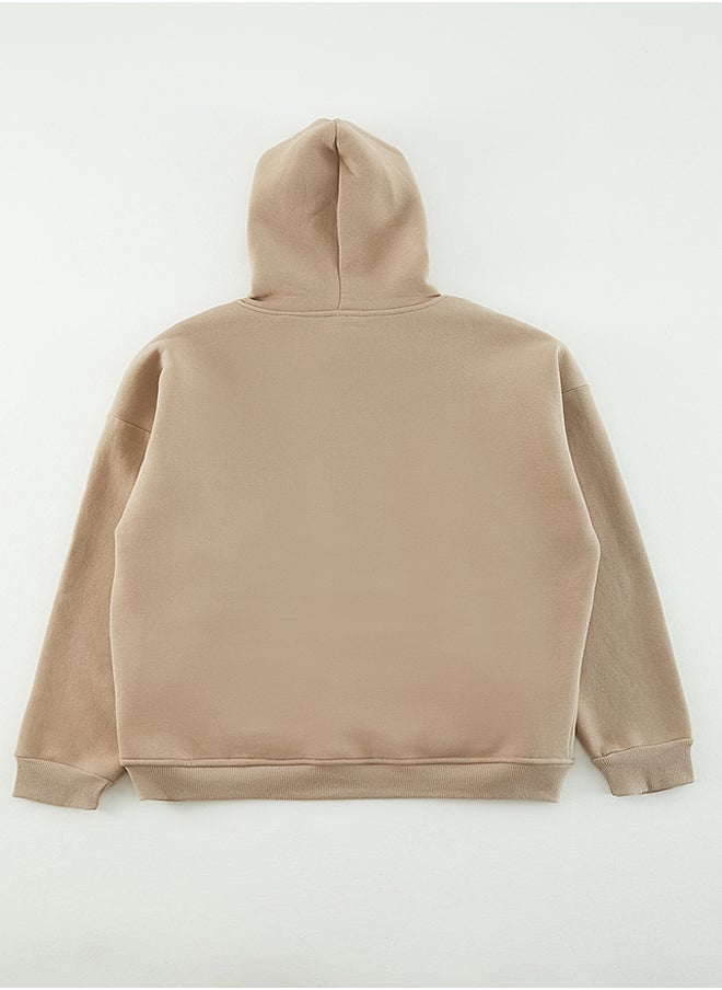 trendyol - Mink Men's Oversize Hooded Animal Embroidery Fleece Inner Sweatshirt. - Image 1