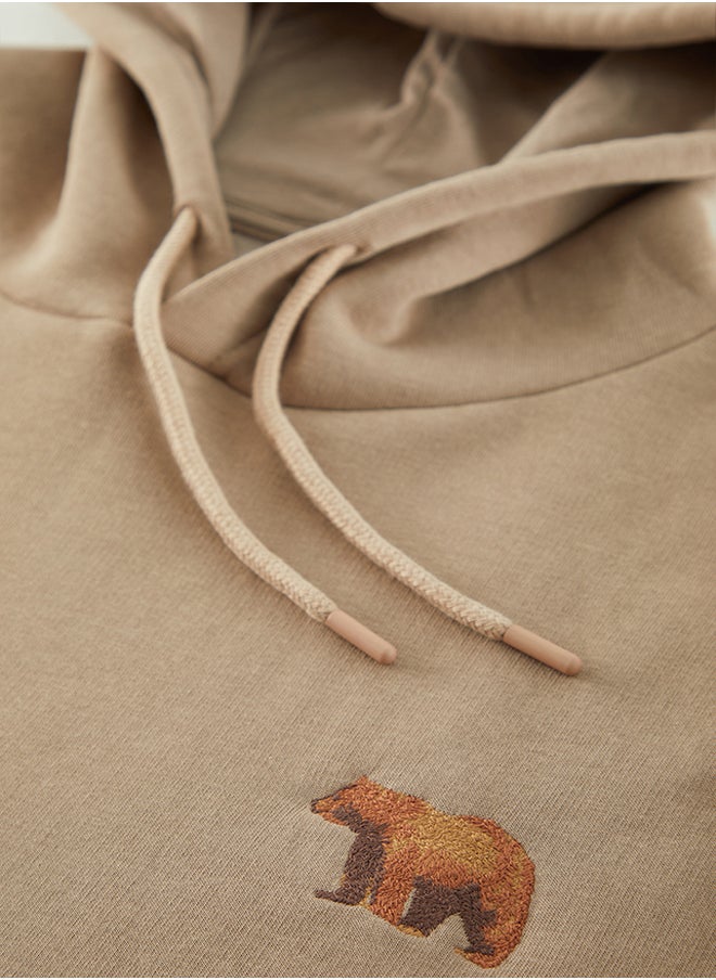 trendyol - Mink Men's Oversize Hooded Animal Embroidery Fleece Inner Sweatshirt. - Image 1
