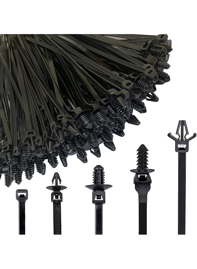 PROMASS 160Pcs Universal Nylon Push Mount Cable Zip Tie,Nylon Self Locking Cable Strap,Heavy Duty Nylon Push Mount Self Locking UV Resistant,5 Most Popular Sizes,for Indoor Wire Tying Construction Auto ect - Image 1