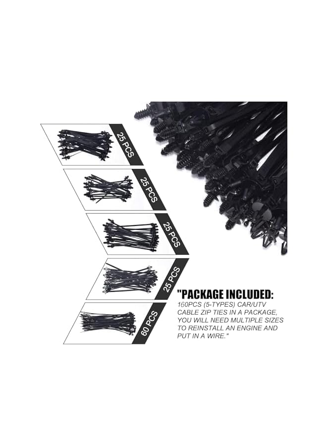 PROMASS 160Pcs Universal Nylon Push Mount Cable Zip Tie,Nylon Self Locking Cable Strap,Heavy Duty Nylon Push Mount Self Locking UV Resistant,5 Most Popular Sizes,for Indoor Wire Tying Construction Auto ect - Image 3