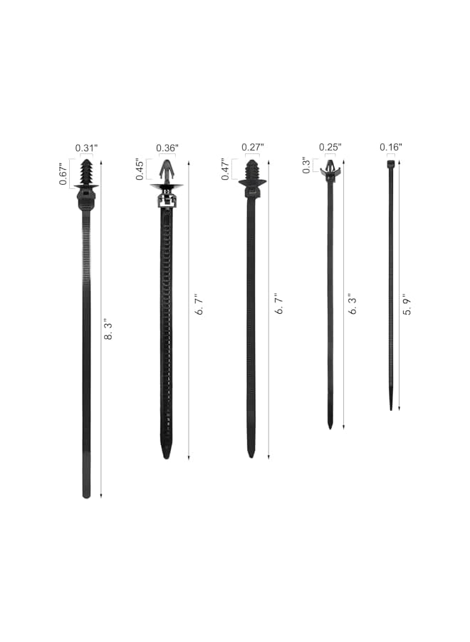 PROMASS 160Pcs Universal Nylon Push Mount Cable Zip Tie,Nylon Self Locking Cable Strap,Heavy Duty Nylon Push Mount Self Locking UV Resistant,5 Most Popular Sizes,for Indoor Wire Tying Construction Auto ect - Image 2