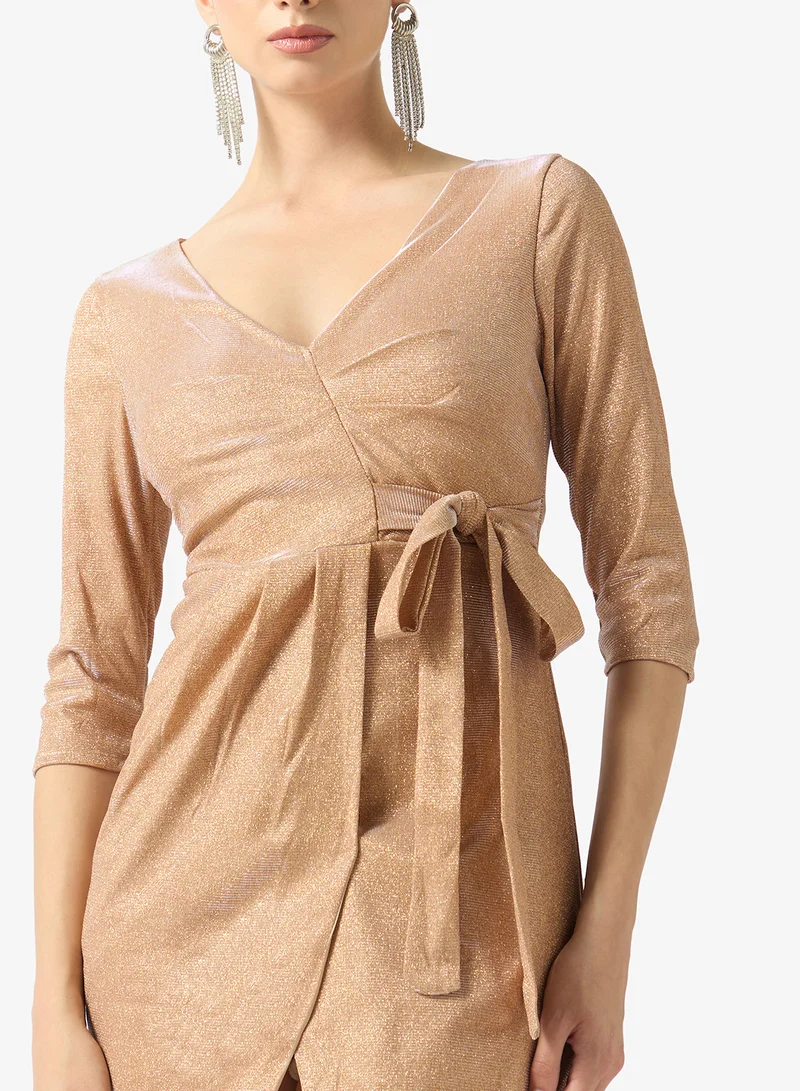 FYOR  Gold Shimmer Wrap Mini Dress for Women | Best Price UAE