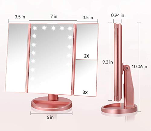 Infitrans Trifold Makeup Mirror Vanity Mirror with Lights,1X 2X 3X Magnification,Touch Screen,180 Adjustable Rotation,Portable Travel Bathroom Cosmetic Mirror - Image 3