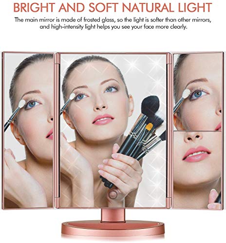 Infitrans Trifold Makeup Mirror Vanity Mirror with Lights,1X 2X 3X Magnification,Touch Screen,180 Adjustable Rotation,Portable Travel Bathroom Cosmetic Mirror - Image 2