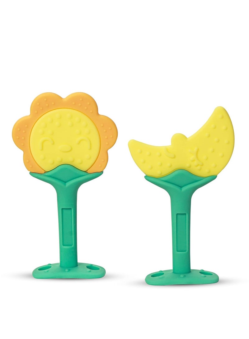 Luvlap Sunshine Silicone Teether, Dual Design Pack (Yellow), 3m+, Ideal teether for 6 to 12 Months Baby, BPA Free Teething Toys for Babies, 2 pcs - Image 1
