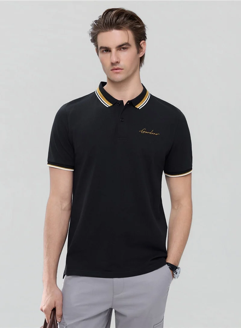 جيوردانو Men’s Slim Pique Polo with Contrast Collar & Signature Embroidery