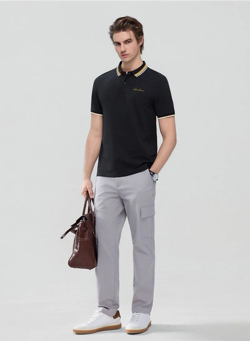 جيوردانو Men’s Slim Pique Polo with Contrast Collar & Signature Embroidery