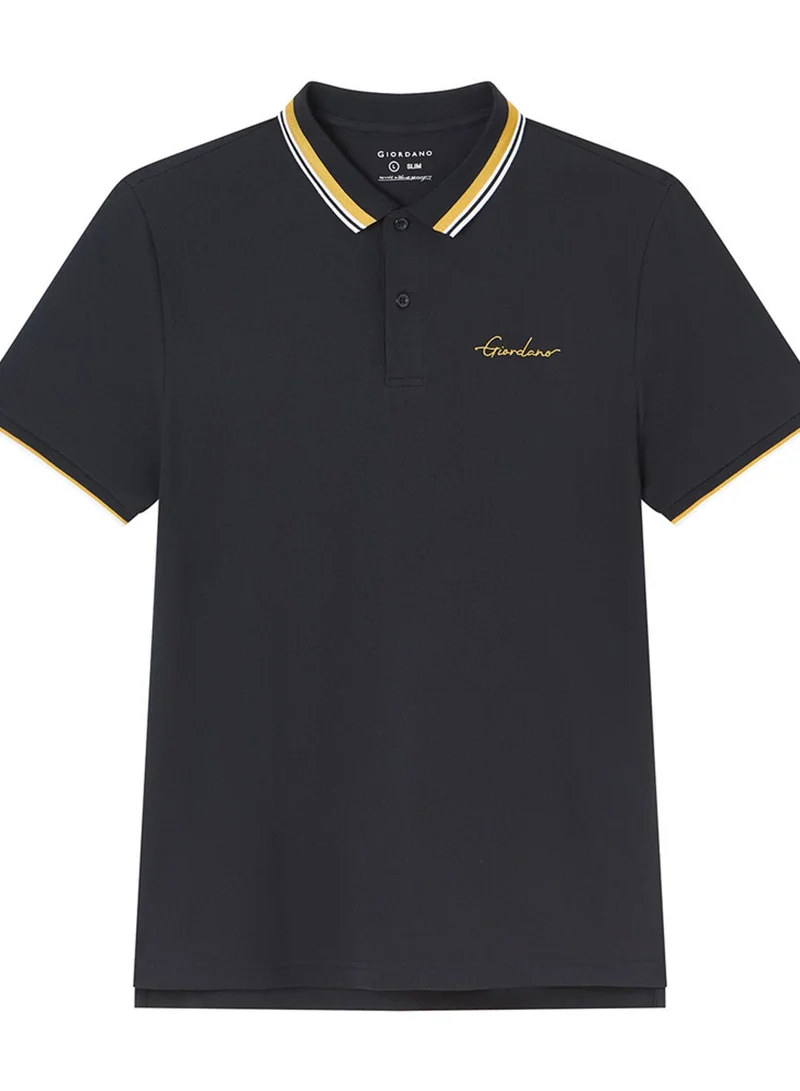 GIORDANO  Men’s Slim Pique Polo with Contrast Collar & Signature Embroidery for Men | Best Price UAE