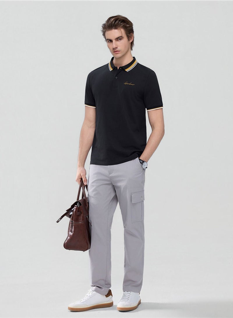 GIORDANO تي شيرت بولو ضيق للرجال مع ياقة متباينة وتطريز مميز - Image 2