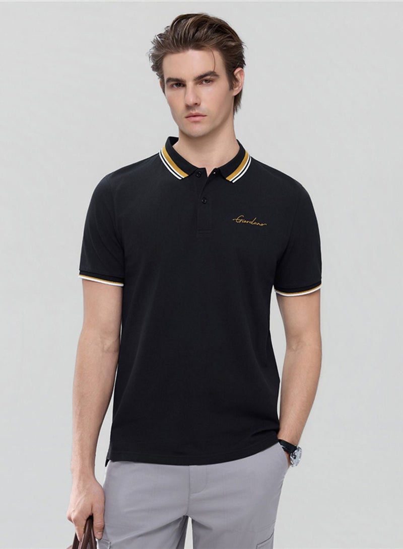 GIORDANO تي شيرت بولو ضيق للرجال مع ياقة متباينة وتطريز مميز - Image 1