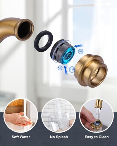 WOWOW Gold Bridge Kitchen Faucet 2 Hole Antique Brass Bridge Faucet 2 Handle 8 Inch Centerset Farmhouse Kitchen Sink Faucet 360° Swivel Vintage Tap - Image 5