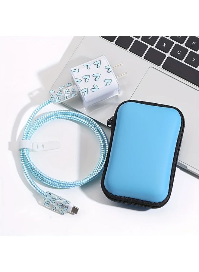 6 Piece Data Cable Organizer Set With Fast Charging TPU Protective Cases In Love Blue - Image 1