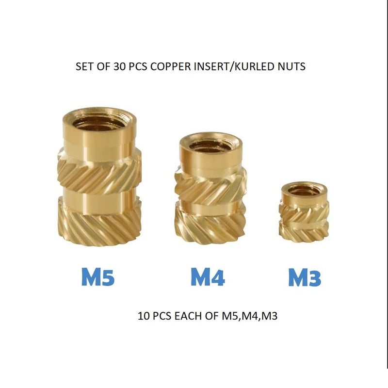 3DINNOVATIONS Brass Nuts Inserts Embedment Nut M3 M4 M5 Thread Brass Knurled Nuts Threaded Heat Set for 3D Printed Parts Moulded Parts 3D Printer and More Projects 10pcs EachSet of 30pcs - Image 3