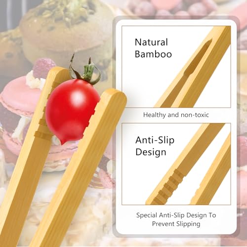Armrouns Reusable Bamboo Toast Tongs 2 Pcs, 7 inch Wooden Toaster Tongs For Cooking & Holding, Nature Wooden Kitchen Utensil For Cheese Bacon Muffin Fruits Bread - Image 4