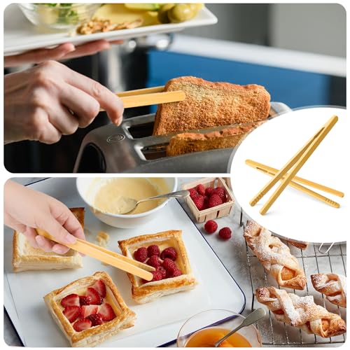 Armrouns Reusable Bamboo Toast Tongs 2 Pcs, 7 inch Wooden Toaster Tongs For Cooking & Holding, Nature Wooden Kitchen Utensil For Cheese Bacon Muffin Fruits Bread - Image 3
