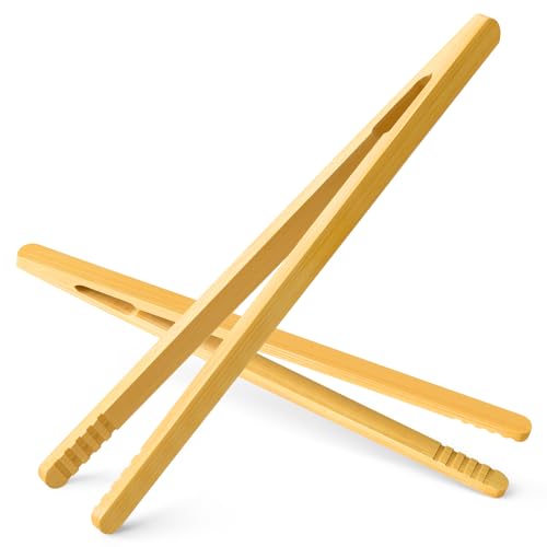 Armrouns Reusable Bamboo Toast Tongs 2 Pcs, 7 inch Wooden Toaster Tongs For Cooking & Holding, Nature Wooden Kitchen Utensil For Cheese Bacon Muffin Fruits Bread - Image 1