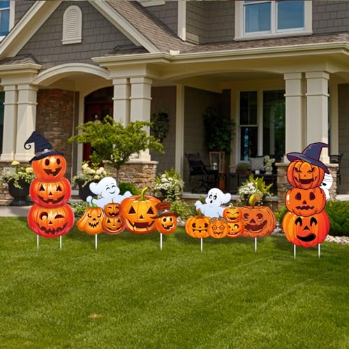 GameXcel Halloween Decorations Outdoor Yard Signs - Halloween Ghost Pumpkin 3-tiered Decor Yard Stakes Prop for Lawn Decorations Outdoor Garden Home Party Decor - Image 1