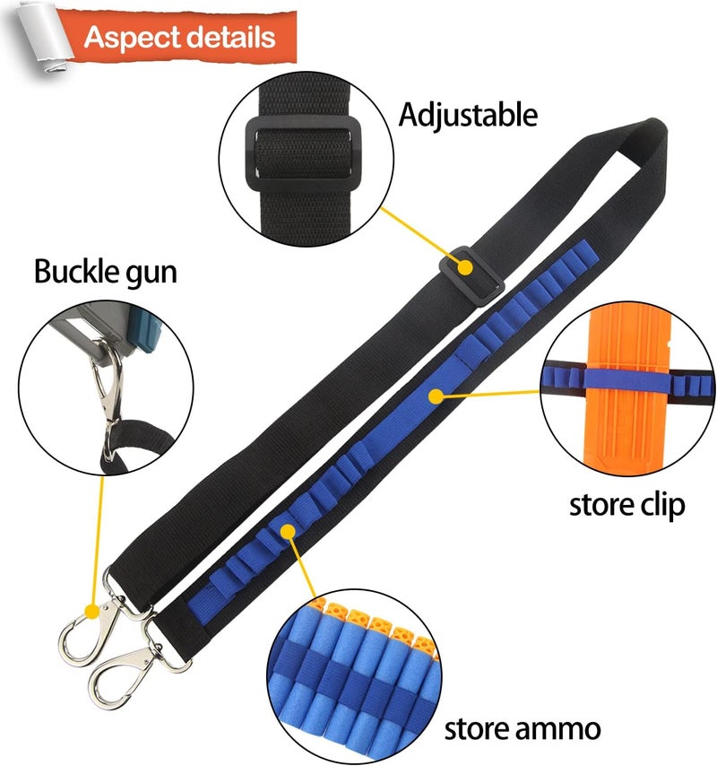 EKIND Toy Gun Bullet Shoulder Strap Darts Bandolier Kit Ammo Storage Holder Compatible for Nerf Elite Blasters (2 Point Tactical Shoulder Strap - Blue) - Image 2