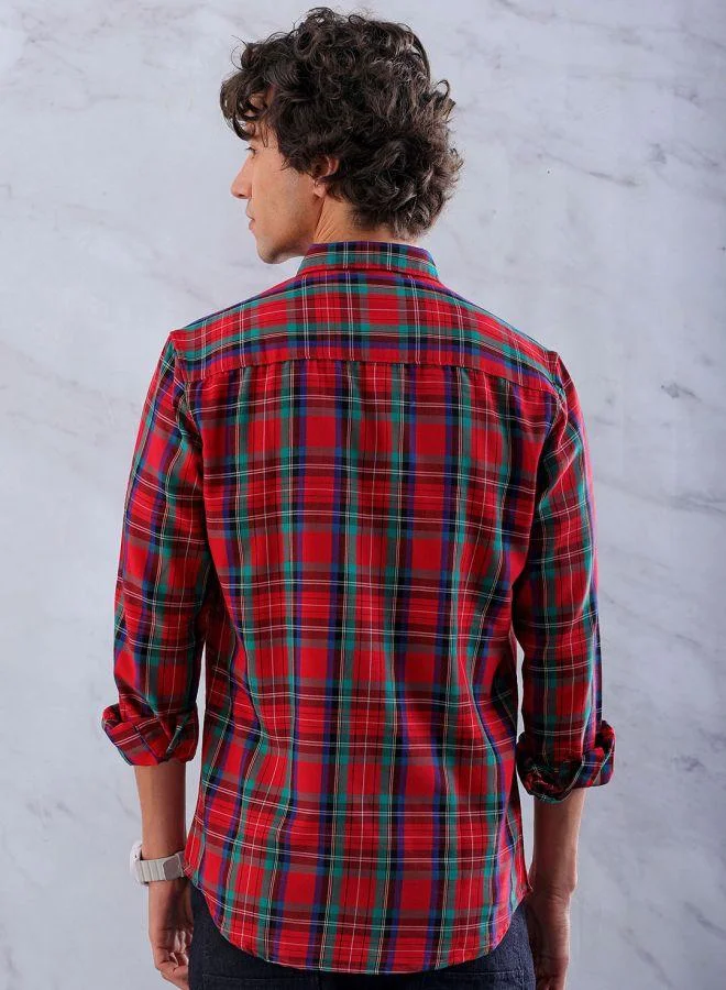 ذا انديان كراج كو Men Slim Fit Checkered Full Sleeves Cutaway Collar Casual Shirt