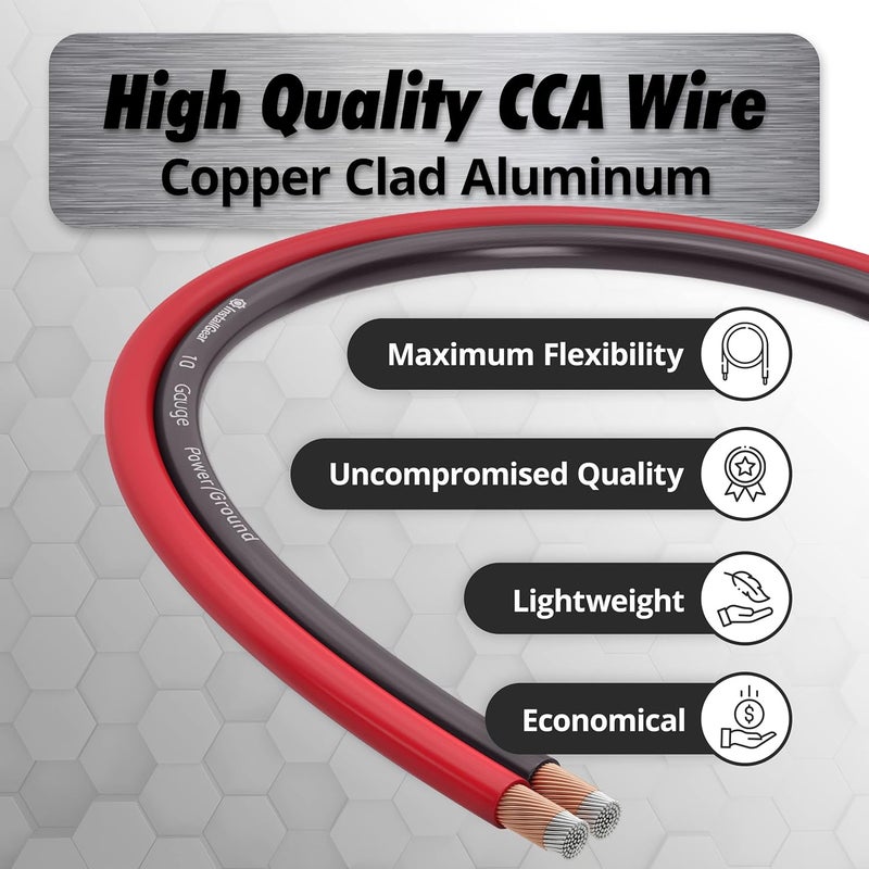 InstallGear 10 Gauge Wire (50ft) Copper Clad Aluminum CAA - Primary Automotive Wire, Car Amplifier Power & Ground Cable, Battery Cables, Car Audio Speaker Stereo, RV Trailer Wiring Welding Cable 10ga - Image 4