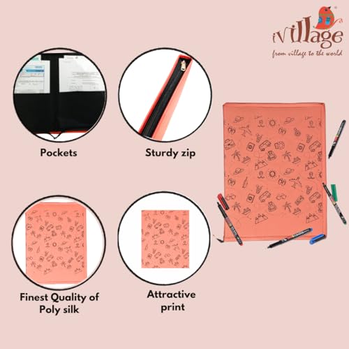 IVillage Poly Silk Printed File Folders | Suitable for Kids, Teenagers and Adults | Theme Based - Travel | Lightweight, Durable and Eco - Friendly | Pack of 1 | Peach | Size : 14 * 10 Inches - Image 3