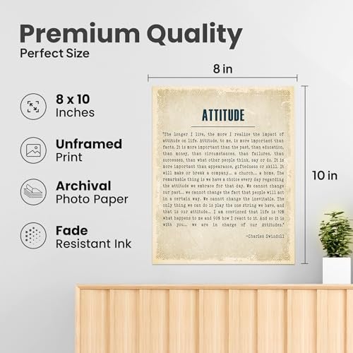 ZUKIY Attitude Is Everything in Life Wall Art - Inspirational Quote Poster 8x10 Unframed Print - Motivational Wall Decor for Office Home Gym or Classroom - Positive Mindset Artwork for Men and Women - Image 2