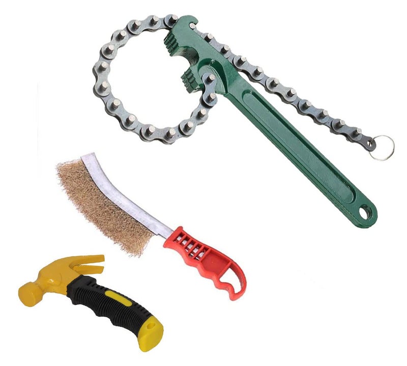 Digital Craft Digital Craft 3 Item Combo 9 Inch MultiPurpose Motorcycle Car Engine Oil Filter Chain Wrench Spanner Removal Tool 225 Adjustable Wrench With Chain Wrench Hand Brush Mini Hammer  - Image 1