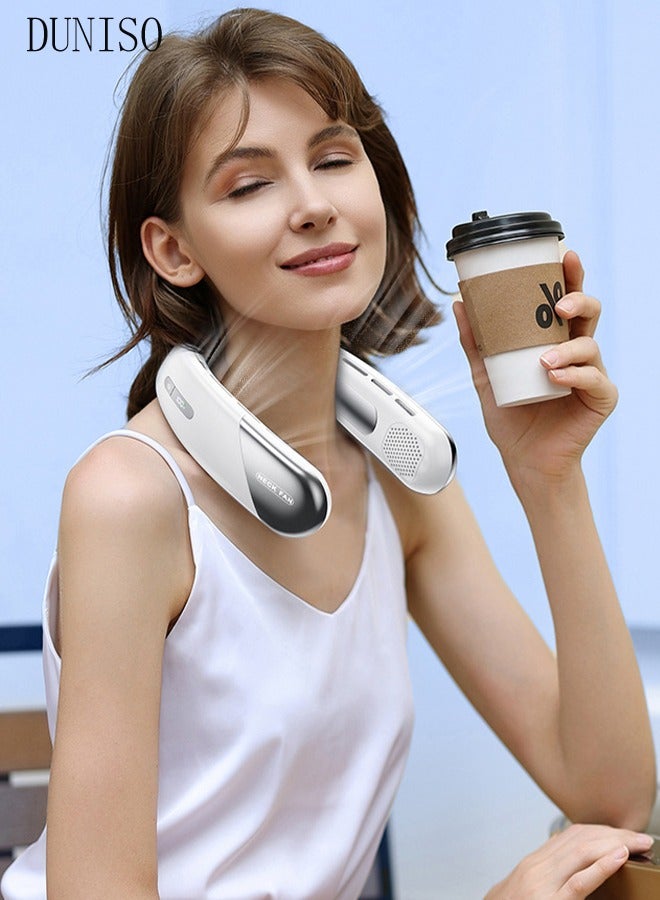 Portable Neck Fan with Battery Display 5 Speed Rechargeable Bladeless Neck Fan, Adjustable Wearable Personal Fan for Women and Men Great Cooling Fan For Travel, Outdoors & Sports