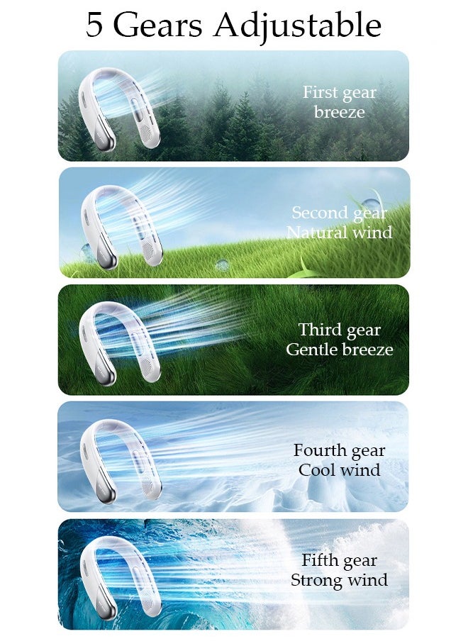 DUNISO Portable Neck Fan with Battery Display 5 Speed Rechargeable Bladeless Neck Fan, Adjustable Wearable Personal Fan for Women and Men Great Cooling Fan For Travel, Outdoors & Sports  - Image 4
