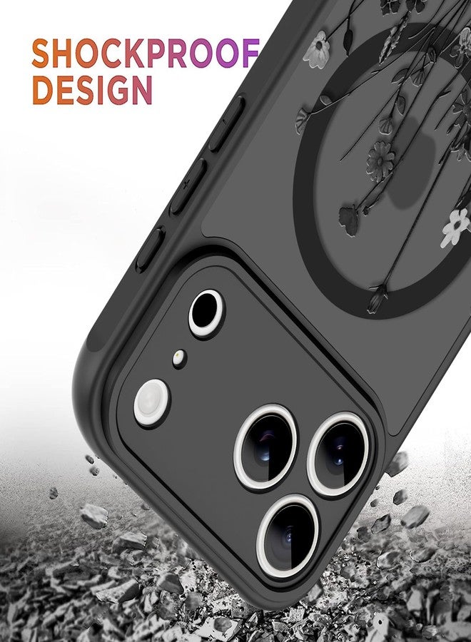 أو أو كيه جراب OOK المغناطيسي لهاتف iPhone 17 Pro Max (6.9 بوصة) - غطاء نحيف شفاف غير لامع بتصميم زهور برية سوداء [متوافق مع MagSafe] حماية للكاميرا، خفيف الوزن وأنيق - Image 3