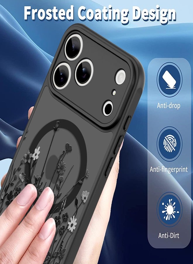 أو أو كيه جراب OOK المغناطيسي لهاتف iPhone 17 Pro Max (6.9 بوصة) - غطاء نحيف شفاف غير لامع بتصميم زهور برية سوداء [متوافق مع MagSafe] حماية للكاميرا، خفيف الوزن وأنيق - Image 2