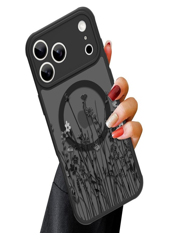 أو أو كيه جراب OOK المغناطيسي لهاتف iPhone 17 Pro Max (6.9 بوصة) - غطاء نحيف شفاف غير لامع بتصميم زهور برية سوداء [متوافق مع MagSafe] حماية للكاميرا، خفيف الوزن وأنيق - Image 1