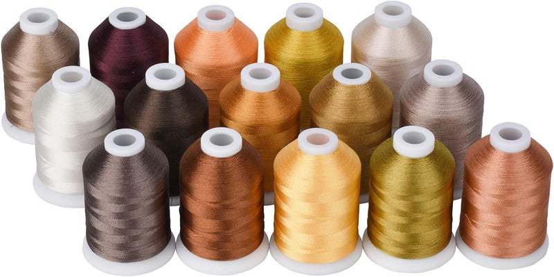 simthread Embroidery Thread Brown Series Polyester Multi-Purpose Serger 15 Spools Set, Each Spool Sewing Thread 40WT and 1100YD for Embroidery Sewing Machine (15 Spools Brown Series) - Image 1
