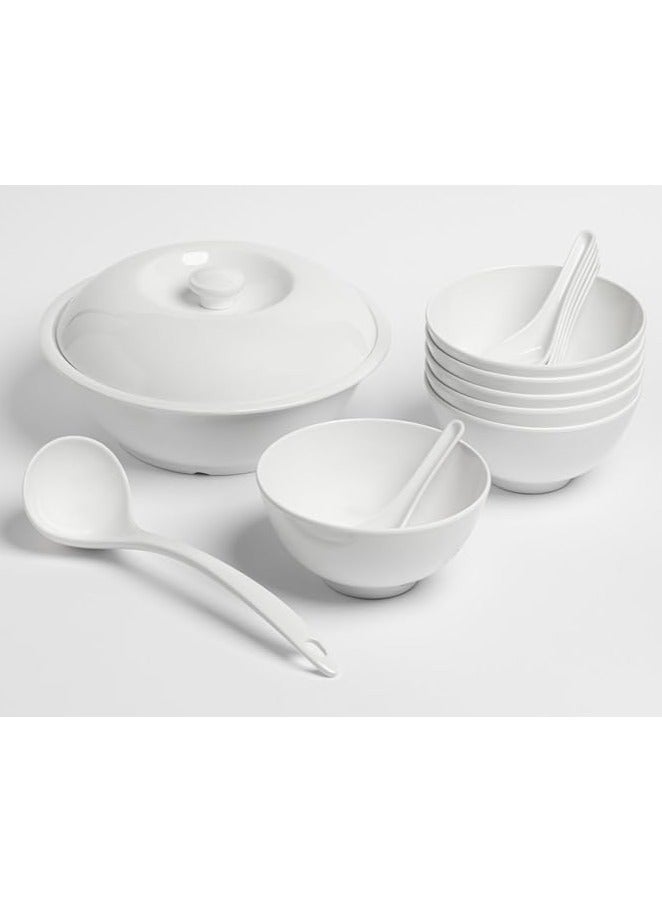طقم شوربة فاخر مكون من 15 قطعة مصنوع من الميلامين مناسب لـ 6 أشخاص لون أبيض أمن لاستخدام الميكرويف وغسالة الاطباق | مجموعة اطباق و ملاعق للحساء و الشوربة | مجموعة عشاء من الميلامين الصحي - Image 1
