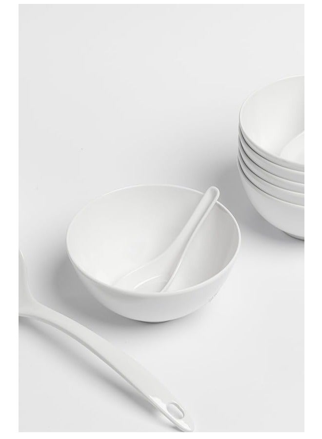 طقم شوربة فاخر مكون من 15 قطعة مصنوع من الميلامين مناسب لـ 6 أشخاص لون أبيض أمن لاستخدام الميكرويف وغسالة الاطباق | مجموعة اطباق و ملاعق للحساء و الشوربة | مجموعة عشاء من الميلامين الصحي - Image 5