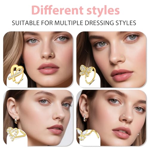 D.Bella 20G Nose Rings for Women Stainless Steel Nose Ring 20 Gauge Nose Rings Hoops Studs Flower Heart Diamond L Shaped Nose Studs Nostril Nose Piercing Jewelry for Women Men (1-Style Q) - Image 4