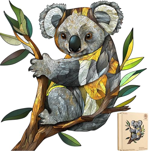 Mys Aurora Wooden Puzzles for Adults Koala Jigsaw Puzzles 200 Pieces Unique Shaped Puzzle for Adults and Kids Birthday Gift Family Game 124 x 126 Inch - Image 1