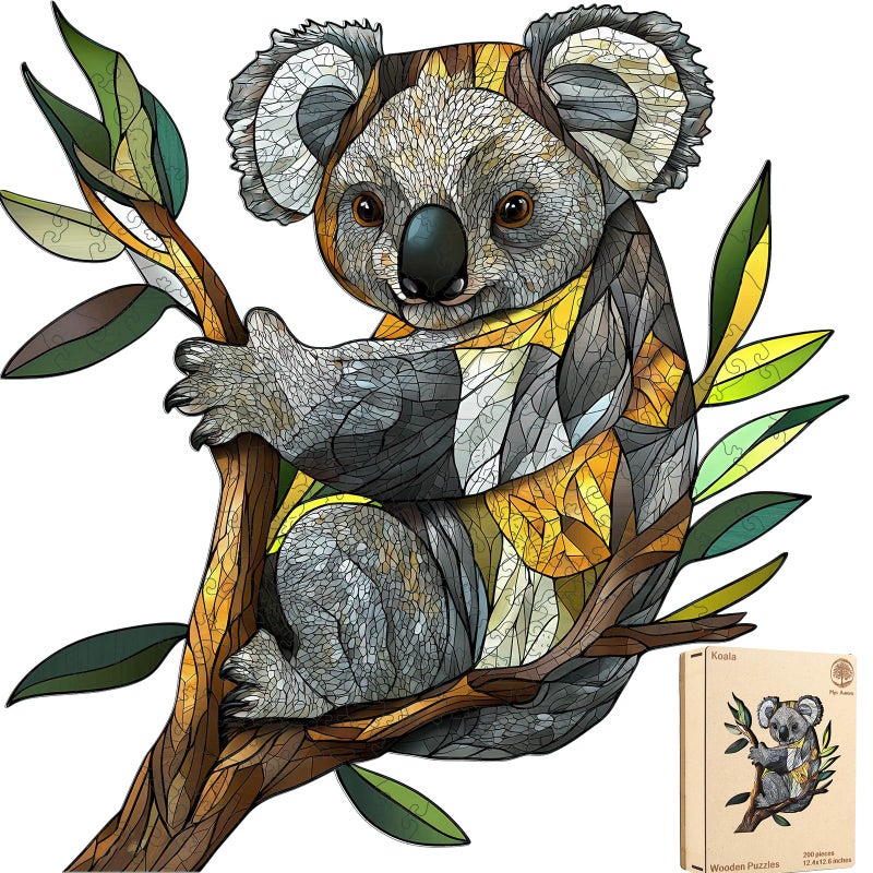 Mys Aurora Wooden Puzzles for Adults Koala Jigsaw Puzzles 200 Pieces Unique Shaped Puzzle for Adults and Kids Birthday Gift Family Game 124 x 126 Inch - Image 3