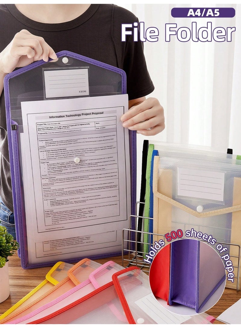 A4 Plastic File Storage Bag with Button Closure & Card Slot, Multi-scene Organizer for Contracts Exam Papers Documents, Ideal School Office Home Stationery Supplies, Available in Orange Black Purple - Image 1