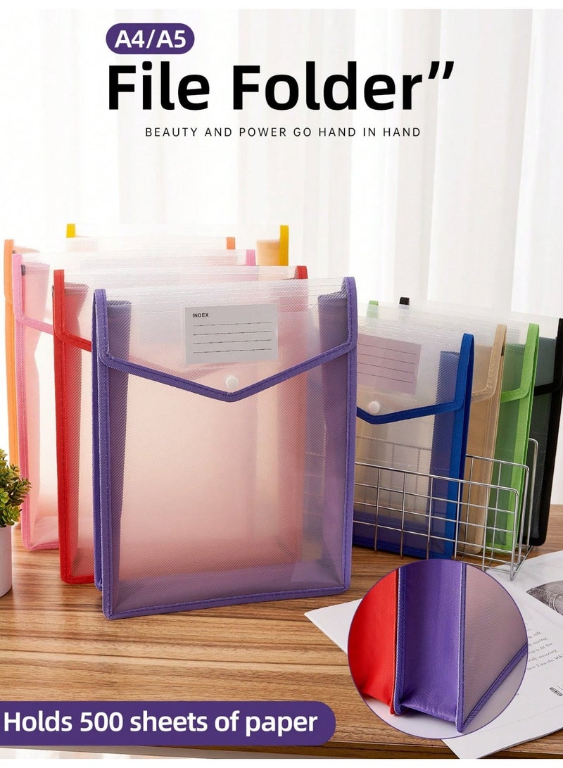A4 Plastic File Storage Bag with Button Closure & Card Slot, Multi-scene Organizer for Contracts Exam Papers Documents, Ideal School Office Home Stationery Supplies, Available in Orange Black Purple - Image 2